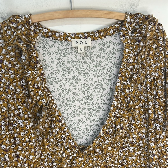 POL Brown Floral Mixed Print High Low Boho Mini Dress Size Large - Picture 3 of 16